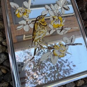 Vintage Intercraft Industries Bird & Floral Mirror 15X12 Mid Century Wall Decor